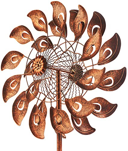 Kobolo Windrad Calla XXL, 60x213 cm, braun, XXL Metallwindrad, wetterfester & dekorativer Gartenstecker als Eyecatcher für Beet, Rasen, Vorgarten & Moderne Gartengestaltung