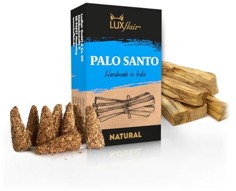 LUXflair 100% Natürliche Räucherkegel Palo Santo - 10 Räucherkegel, Natural PALO Santo Räucherkerzen mit grob gemahlenen Rohstoffen, vegan & tierversuchsfrei