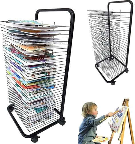 Kunsttrocknungsregal, Mobiles Kunsttrocknungsregal Mit Drahtregalen Für Kunstwerke, Schwarzes Pulverbeschichteter, Art Rack -Speicherorganisator Auf Rädern - Ideal Für Bildungsschulen Und Kunstclubs