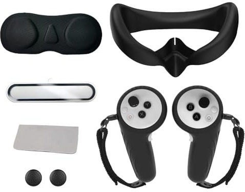 VR Schutzhüllen Set für PICO4 Ultra,VR Silikon Gesichtsabdeckung+Objektivkappen Abdeckung+Controller Griff Abdeckung+Objektiv Härtungs folie+Wippen kappe für PICO4 Ultra,VR Protector Zubehör (schwarz)