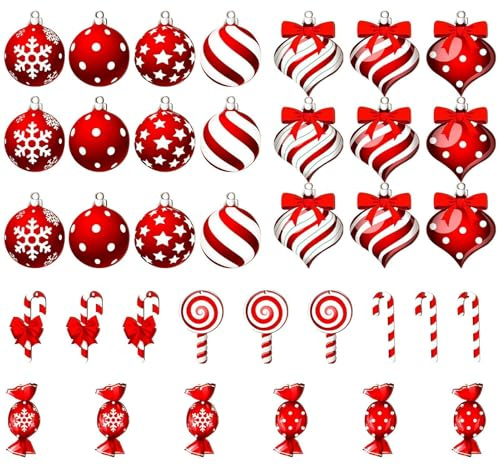 Zuckerstangen Deko, 36 Stück Weihnachtskugeln Rot Weiß, Weihnachtsbaumschmuck Süßigkeiten Anhänger, Baumschmuck Weihnachten, Weihnachtsbaum Deko