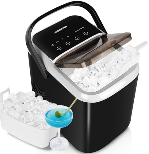 Aigostar Máquina de Hacer Hielo en Casa, Tapa Doble - Fácil de Limpiar, 130W 1,5L Máquina de Hielo, Hielos en 6 Mins, Fabrica 14kg/24h, 2 Tamaños de Cubitos, Autolimpieza Ice Maker, Negro
