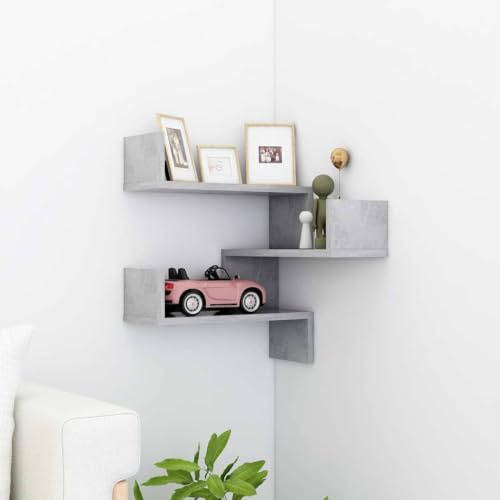 Myheimly Wand Eckregal Bücherregal Wandregal Hängeregal Regal Küchenregal Schweberegal Dekoregal Wohnzimmer Holzwerkstoff Betongrau,1 PZ