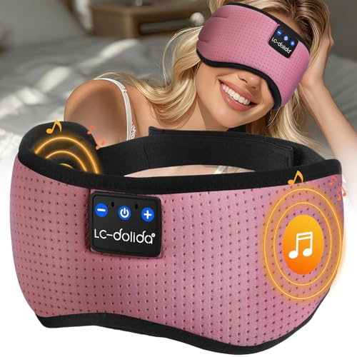 LC-dolida Bluetooth Schlafmaske mit Kopfhörern, Komplettes Blackout & Weich | Weiches 4D-Gewebe,Leichtes Augenmaske Schlafbrille Schlafkopfhörer, HiFi-Sound,Einstellbarer Riemen,15-Stunden-Akku