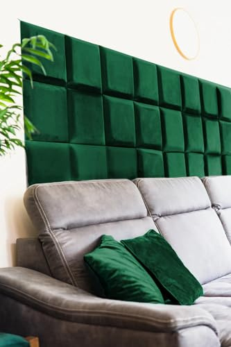 Dimex Väggkudde i sammet grön kvadrat – tyg stoppningspanel sovrum vardagsrum säng väggkudde – sänghuvuddel ländkudde modern lyx vadderad stoppning panel | 30 cm x 30 cm
