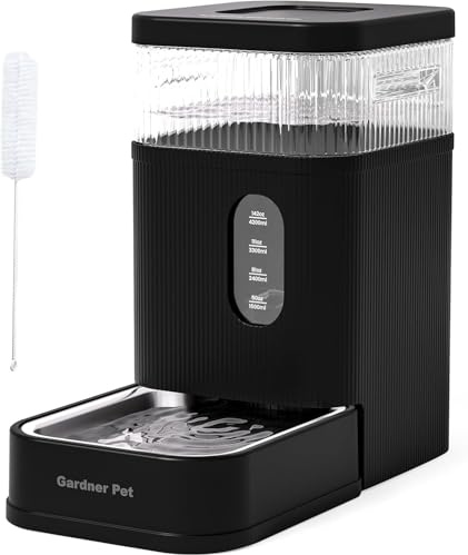 Gardner Pet 8.5L Distributeur Eau Chat Automatique, Gamelle Chat Automatique par Gravité, Distributeur Eau Chien avec Gamelle en Acier Inoxydable, Pas d'électricité, sans BPA - Noir