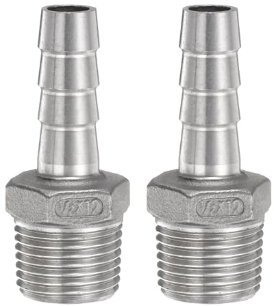 QUARKZMAN 2Pcs Inoxidable Acero Manguera Púa Montaje para Agua Combustible | 0, 5 (12mm) Púa x g 1/2 Macho Tubería Conector Aire Manguera Conectores Acoplador Rosca Conector Adaptador
