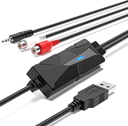 DigitalLife USB A Audio Capture Card, Analog to Digital Converter with RCA & 3.5mm Inputs, Transfer Cassette Tapes & Other Audio Devices to MP3, Compatible with Windows 11, macOS & Linux