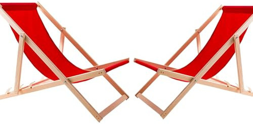 WOODOK Sedia sdraio pieghevole - Sedia sdraio da giardino pieghevole - Portata massima: 120 kg - In legno di faggio - Senza braccioli - 2 rosse