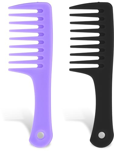 Mini Hair Comb Set, 2 Pack Small Wide Tooth Detangling Brush for Women Portable Travel Shower Comb Plastic Mini Curly Hair Brush Small Shower Combs for Long Short Hairs Wet or Dry (Black, Purple)
