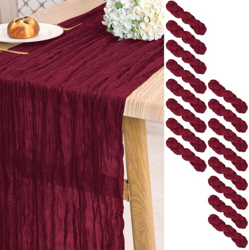 Pesonlook 16Stück Burgunderrot Käsetuch Tischläufer für Hochzeit,55 x 300cm | 3 m lang, rustikale Gaze Boho-Stil halbtransparent Hochzeits Seihtuch Tischläufer für Hochzeit, Brautparty, Party, Bankett