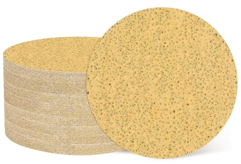 sourcing map Lot de 50 disques abrasifs de 50 mm Grain 40 Crochet et boucle Papier de verre Orbital aléatoire pour le travail du bois, automobile, polissage des métaux, jaune