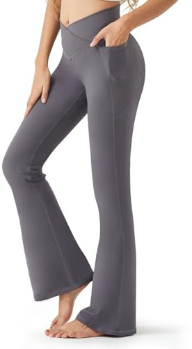 Zylioo Långa utsvängda leggings, yogabyxor, dam, hög midja, slagbyxor, ogenomskinliga bootleg, sportbyxor, bootcut, joggingbyxor, jazzbyxor, träningsbyxor, GRÅ, L Extra Tall