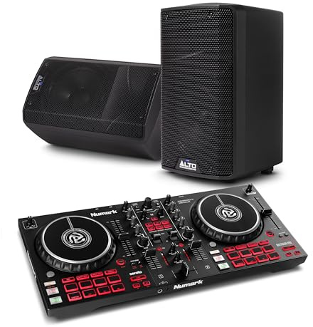 Numark Mixtrack Pro FX DJ Controller and ALTO TX410 Powered PA Speakers Pair for Live Music, DJ sets, Events, Music production