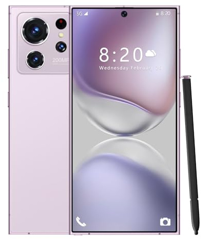 WMDMJT Smartphone de Sport de Plein air pour S26 Ultra avec Stylet intégré, 16Go de RAM, 1To de ROM, écran HD 7,3 Pouces, 8000 mAh, résolution 1440x3040, pour Enfants Jeunes Adultes Seniors,Pink-1TB