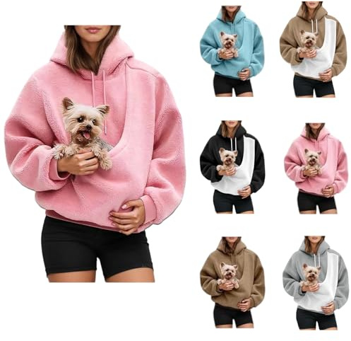 Generisch Pullover Damen mit großer Tasche für Pet Weicher Freizeit Hundetasche Pouch Kapuzenjacke für Frauen Trendy Fleece Sweatshirt mit Haustier-Tasche