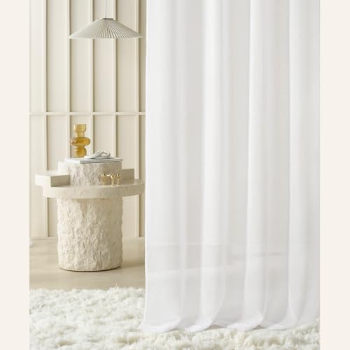room99 Gardine mit Kräuselband Novelia 300 x 280 cm Breite x Höhe Wohnzimmer Transparent modern Vorhang Schal Wohnzimmer Schlafzimmer für Schienensystem Weiß glatt, 1 Stück