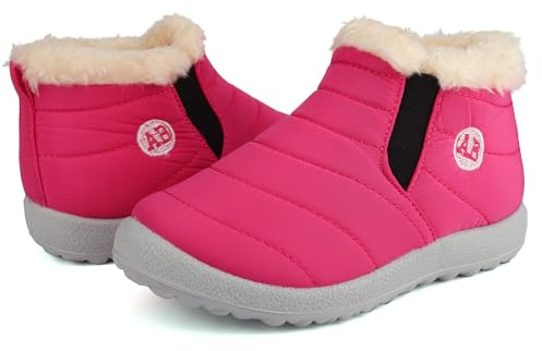 Dresofu Stivali da neve per bambini Caldi Stivaletti impermeabili per neonati e bambine Scarpe invernali antiscivolo da esterno Pantofole da interno Rosa 30 EU