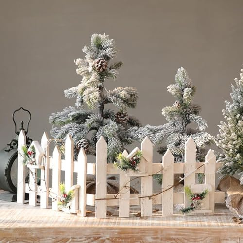 Lattenzaun aus Holz, 101,6 cm, Weihnachtsbaumdekoration, Weihnachtsbaumzaun mit Schneeflocke, Tannenzweig, Beere für Weihnachtsbaum, Büro, Zuhause, Hochzeit, Urlaub, Dekoration (weiß)