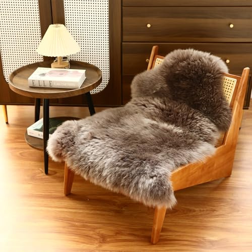 Altlue Real Genuine Sheepskin Rug Natural Sheepskin Throw Real Full Sheep skin Rugs Fluffy Fur Rug Authentic Sheep skin Seat Covers For Chairs Lambskin Seat Pads Cushion (70X100cm)(Camel Brown)