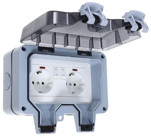 Kisangel Presa da Esterno a Muro Doppio Slot con Coperchio in Pvc Robusto Presa Elettrica Fissa per Uso Domestico e Commerciale Kit Resistente alle Intemperie