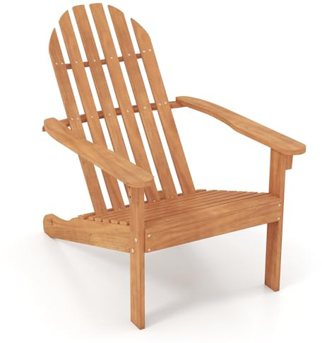 GOPLUS Fauteuil Jardin Exterieur avec Dossier Incurvé, FSC 100%,Fauteuil Adirondack en Bois Massif, Chaise Adirondack, Charge 180 kg, Idéal pour Jardin, Terrasse, Piscine (66x93x86CM,Naturel,1)
