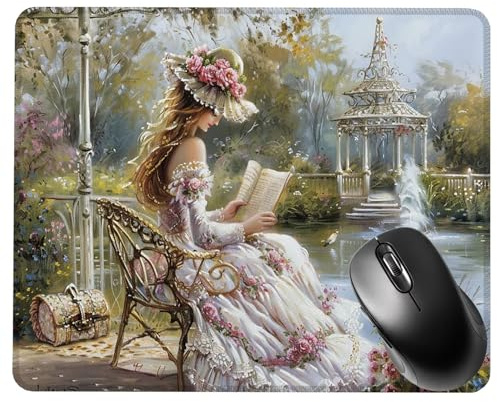 Mouse Pad 42x35cm, Mice Pad with Non-Slip Rubber Base, Mouse Mats for Computers Durable Stitched Edges, Easy Gliding, Smooth Surface for Laser and Optical Mouse Mat, Portable, Garden Woman S0F-390