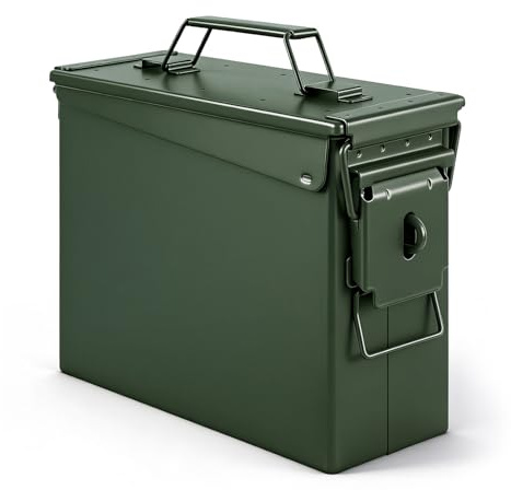 Trucky Munitionsbox Ammo Box 28x10x22 cm Metallkiste Munitionskiste Metallbox Aufbewahrungsbox mit Deckel Army Grün Metall