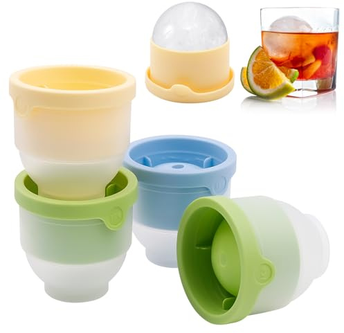 Large Ice Cube Tray with Lid - 4 Pack Round Ice Cube Moulds, Giant 6cm Ice Tray for Freezer, Leak-Proof Ice Cube Moulds for Whisky, Cocktails & Drinks, Reusable