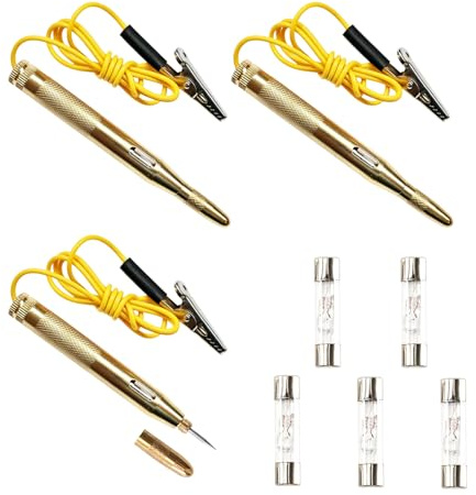 Editbar 3 Stück Auto Spannungsprüfer 6–24V mit Testlicht — KFZ Prüflampe Stromprüfer Stift, Elektrischer Teststift mit Federklemme für Auto,Motorrad, Testlicht für Sicherungen, Leitungen & Stromkreise