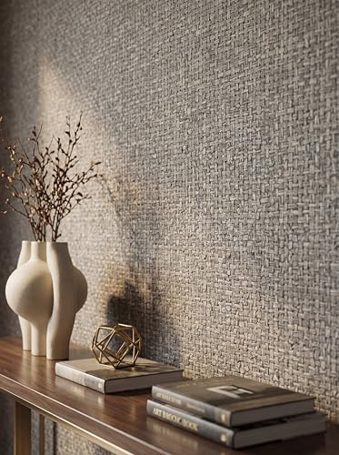 Newroom Vliestapete Grau Metallic Flechtoptik Tapete Modern Wohnzimmer | Grobe geflochtene Textilstruktur mit Relief, meliert kühler Beigeton, Skandinavisch Boho, Wandtapete Schlafzimmer