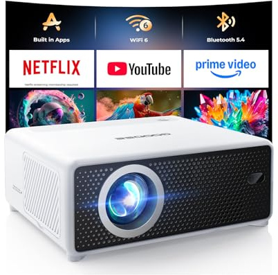 GOODEE Mini proyector WiFi Bluetooth con aplicaciones de cine en casa integradas compatible con Netflix/Youtube/Prime Video, proyector de cine HD portátil de corto alcance 1080p, compatible