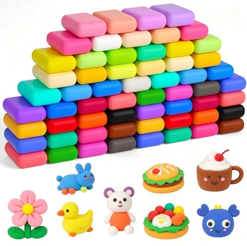 Polymer Clay Set - 60 Farben, lufttrocknende Modelliermasse für Kinder, polymer knete, modelliermasse set, clay – Kunst Knete Geschenk für Jungen und Mädchen (3-12 Jahre)