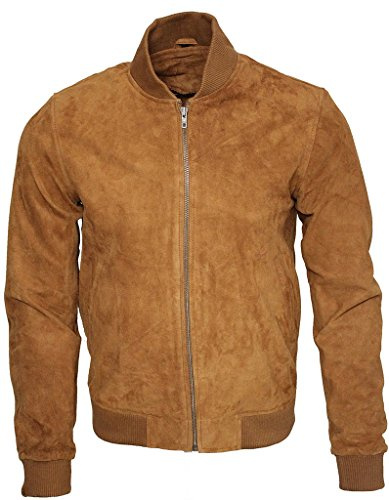 Infinity Giacca di Varsity Bomber in Pelle Scamosciata Nera con Cappuccio Abbronzarsi S