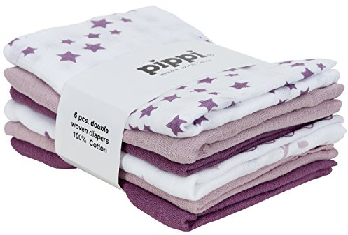Pippi Baby 6er Pack Windeln Mulltücher Spucktücher (Violet Ice 530-70x70)