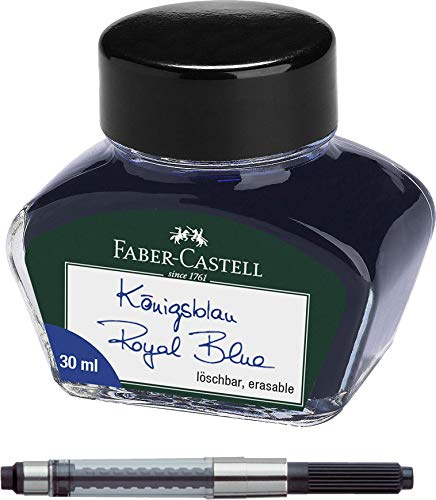 Faber-Castell 149839 Tintenglas, Löschbar, 30 ml Königsblau (+ Converter für e-motion/Ambition)