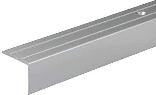 Gedotec Treppen-Profil Alu Stufen-Kantenprofil Aluminium Winkelprofil silber | 1000 mm | Bodenprofil gelocht zum Schrauben | Winkel-Schutzprofil 25 x 20 mm | 1 Stück - Treppen-Winkelprofil mit Rillen