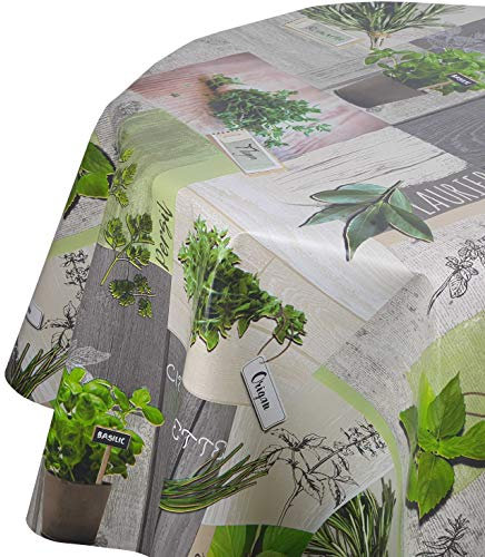 Wachstuchtischdecke Wachstuch Tischdecke Gartentischdecke Rund Oval Kräuter Rosmarin Minze Oval ca. 140 x 180 cm abwaschbare Wachstischdecke