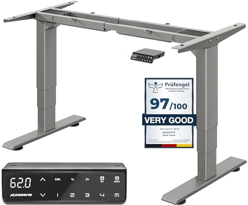 MAIDESITE Höhenverstellbarer schreibtisch Rahmen 2 motor Tischgestell höhenverstellbar mit 4 automatischen speichertastaturen Stehschreibtisch mit 3-Bühne Hebe Beine(Grau)