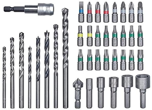 Original Einhell 39-tlg. Bit- und Bohrer-Set für Stein, Metall, Holz (8x Bohrer, 24x Bit, 5x Steckschlüsseleinsatz, 1x Senker, 1x Schnellwechselbithalter, Aufbewahrungsbox)