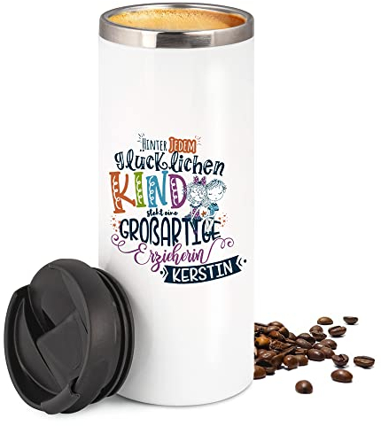 GRAZDesign Thermobecher mit Namen personalisiert, Erzieherin Geschenk zum Abschied, Kaffeebecher für Unterwegs, lustiges Spruch, Edelstahl 350ml