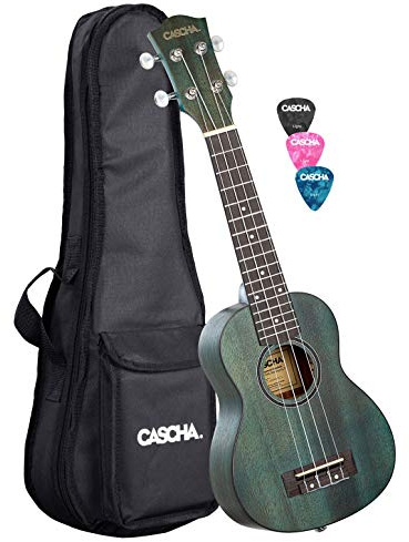 Cascha Mahagoni Sopran Ukulele Erwachsene & Kinder in Aquamarin - inkl. 3 Plektren & gepolsterte Tasche - Mahagoniholz-Ukulele für Anfänger & Fortgeschrittene - Aquila Nylon-Saiten
