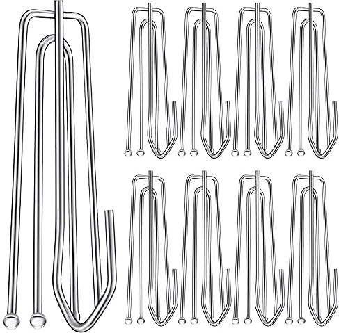 60PCS Stainless Steel Drapery Hook and Pin for Pleated Drapes 4 Prongs Pinch Pleat Clips Traverse Pleater 4 End Curtain Hangers for Window Door Bathroom Curtain