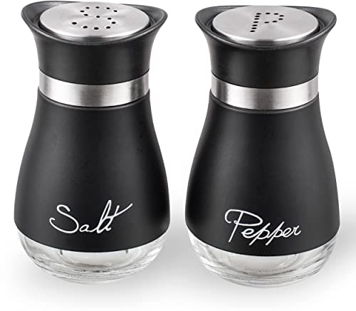 Lonffery Salt and Pepper Shakers, Stainless Steel and Glass Bottle, Set of 2, Black