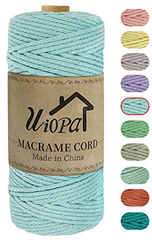 Uiopa Makramee Garn 3mm x 100m, Natürlicher Baumwollgarn, Baumwollseil Baumwollkordel, Makramee-garn Farbig Geflochten Kordelseil für DIY Handwerk Basteln, Wandbehang, Hängepflanze (Hellblau)