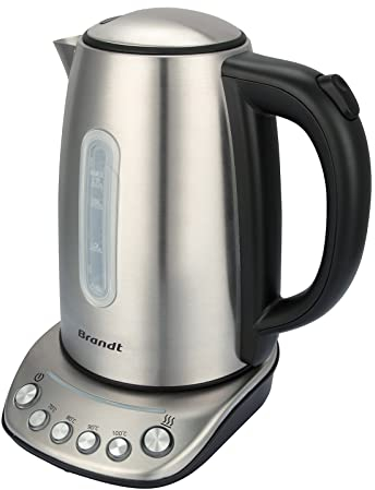BRANDT BO1202B – Bouilloire électrique 360° – Capacité 1,7L - 5 températures préenregistrées – Boutons rétroéclairés – Enrouleur de cable – Puissance 2200W – Inox