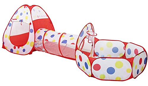 Bakaji Tenda Gioco Parco Giochi con Tunnel e Piscina Giocattolo Bambini Struttura in Metallo Piegehevole Pop-Up Rivestimento in Tessuto Playground 3pz Casa Esterno Giardino Multicolore