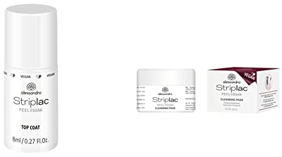 alessandro Striplac Peel or Soak -VEGAN- Top Coat LED-Überlack für eine perfekt glänzende Farblackierung 8ml & Striplac Peel or Soak Cleansing Pads zur Anwendung auf dem Naturnagel – 50 Stück