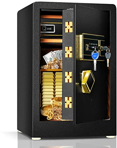 GiantexUK Electronic Security Safe Cash Box, Digital Keypad Safety Box with Dual Alarm System & 3 Opening Ways, Steel Jewelry Money Document Safe Cabinet for Home (38x36x58cm, with Built-in Safe)