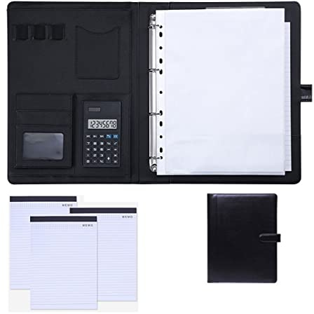 Schreibmappe A4 Konferenzmappe 4 Ringbuch Dokumentenmappe Geschäfts Ordner Leder Businessmappe Aktenmappe Organizer Für Damen Herren Mit 4 Stück Ersatz Notizblöcken 25 Blatt ( Color : Black , Size : 8